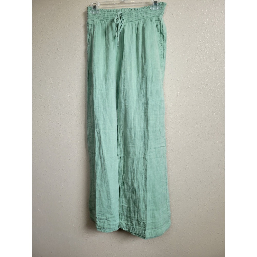 Aeropostale Womens XS Sage Green Cotton Gauze Wide Leg Smocked Waist Pants New